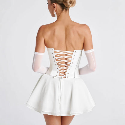 French Solid Color Tube Top Dress With Sleeves