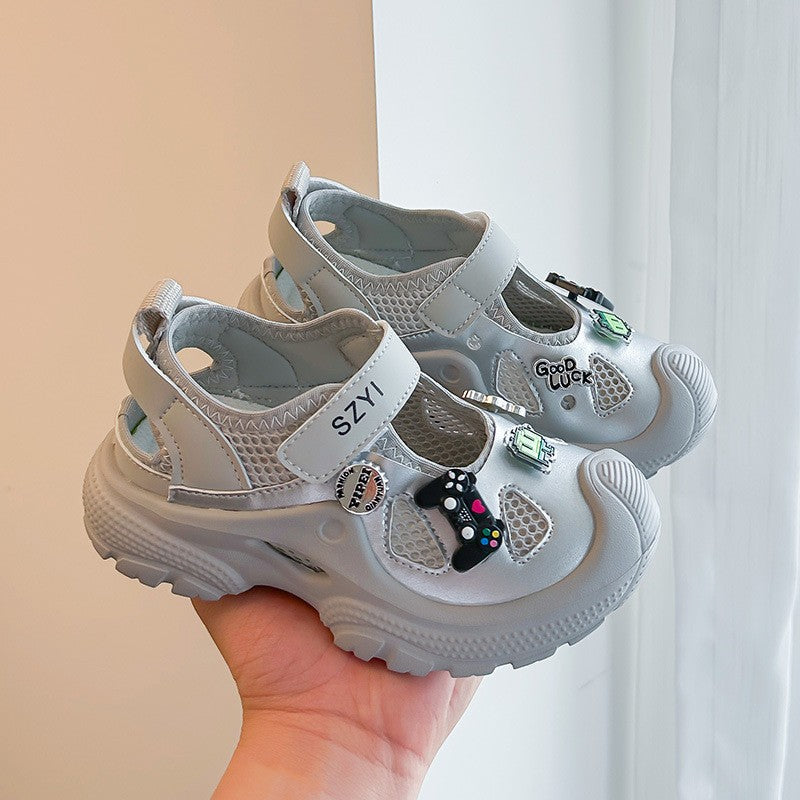 Trendy Brand Kids Mary Jane Sneakers, Hollow Out Heel Design, Hook-and-Loop Slip-On Breathable Mesh Shoes For Girls