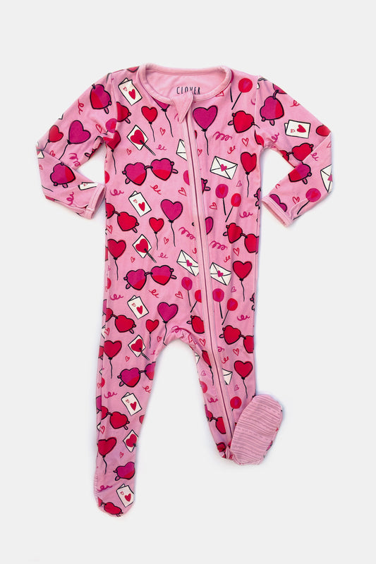 Soft & Stretchy Zipper Footie - Heart Party