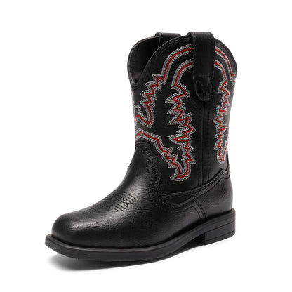 DREAM PAIRS Toddler Little Boys Girls Cowboy Boots Kids Western Square Toe Riding Mid Calf Boots 5 Toddler Black - # BOAA71210007