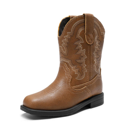 DREAM PAIRS Toddler Little Boys Girls Cowboy Boots Kids Western Square Toe Riding Mid Calf Boots 5 Toddler Black - # BOAA71210007