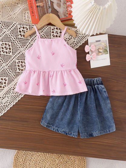 Sleeveless Multicolor Camisole Blue Shorts