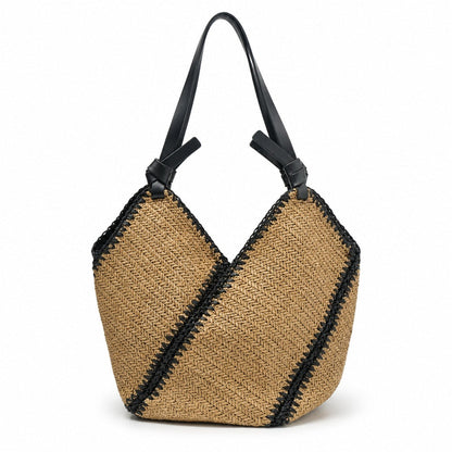 Striped Straw Versatile Handmade Woven Bag Large-capacity Shoulder Tote
