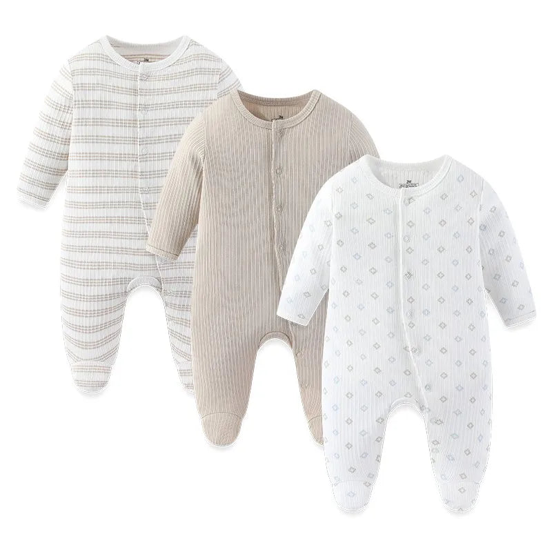 Kiddiezoom 3 Pcs/Lot Autumn Winter Unisex Cartoon Long Sleeve Baby Boy Girl Romper 100%Cotton Soft Newborn Jumpsuits Clothing
