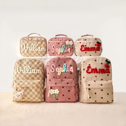 Back-to-School Season Childrens Backpack And Lunch Bag Set Chunky Yarn Handmade