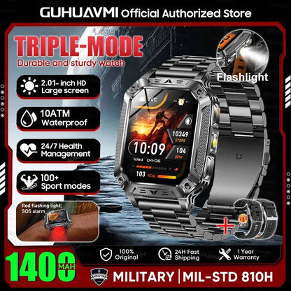 New Military 1400mAh Battery Smart Watch With LED Flashlight
