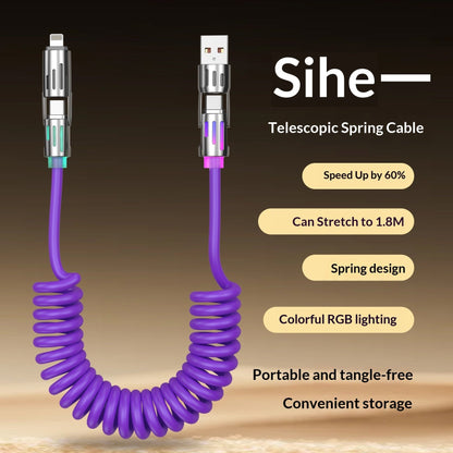 Phone Cable Spring Light Bar 4-in-1 65W Data Cable