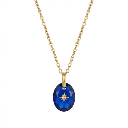 Vintage-style Natural Stone Twelve Zodiac Birthstone Star Pendant Titanium Steel Necklace