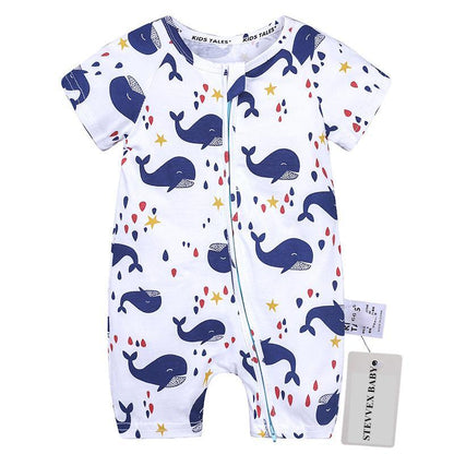 Printed Short-Sleeve Cotton Baby Jumpsuit