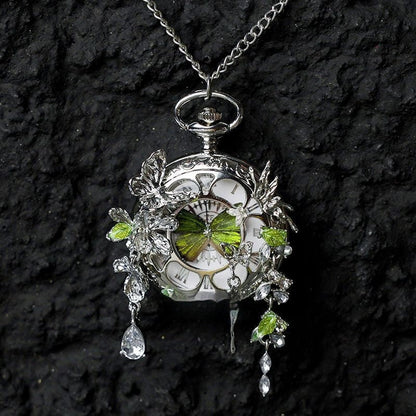 Couples Teal And Green Butterfly Animated Pocket Watch For Graduation Season