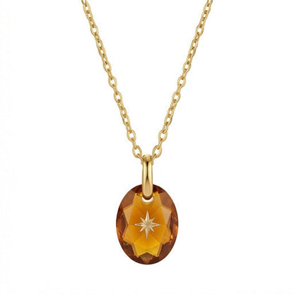 Vintage-style Natural Stone Twelve Zodiac Birthstone Star Pendant Titanium Steel Necklace