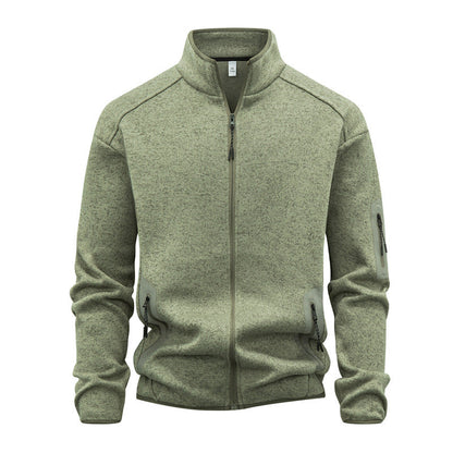 Zippered Pocket Long-sleeve Stand-collar Cardigan Sweatshirt
