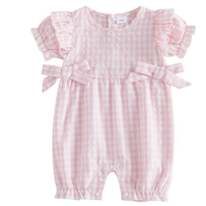 Summer New Arrival Baby Girls Plaid Onesie