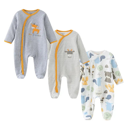 Kiddiezoom 3 Pcs/Lot Autumn Winter Unisex Cartoon Long Sleeve Baby Boy Girl Romper 100%Cotton Soft Newborn Jumpsuits Clothing