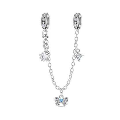 Blue Oil-drip Plated Silver Bow Bracelet And Necklace With Beads