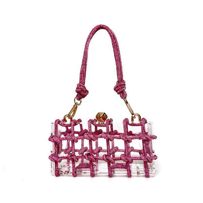 French Sweet Shiny Rhinestone Banquet Small Square Bag