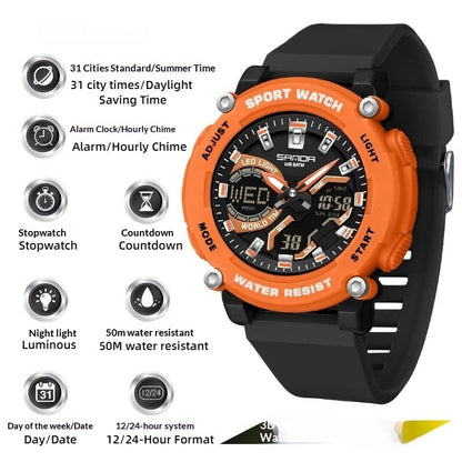 Students Dual-display Luminous Chronograph Watch For Hiking