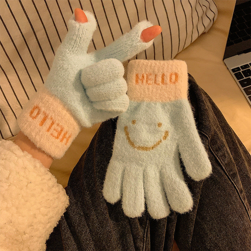 Winter Fingerless Knitted Gloves Touchscreen Warm Windproof