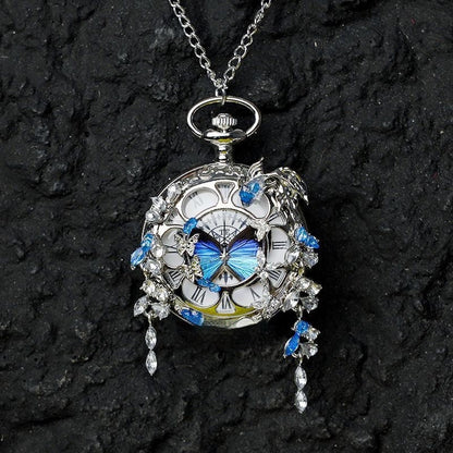 Couples Teal And Green Butterfly Animated Pocket Watch For Graduation Season