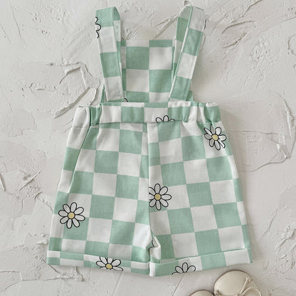 Childrens New Summer Checkered Suspender Pants For Babies