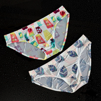 Briefs Printed Ice Silk Underwear Breathable Refreshing Thin Panties