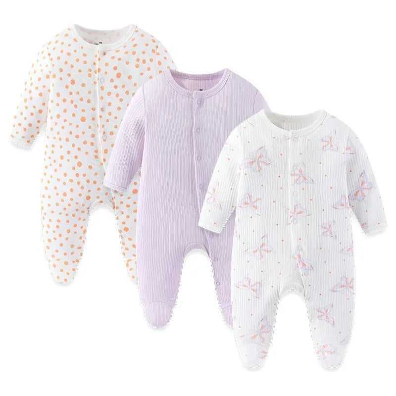 Kiddiezoom 3 Pcs/Lot Autumn Winter Unisex Cartoon Long Sleeve Baby Boy Girl Romper 100%Cotton Soft Newborn Jumpsuits Clothing