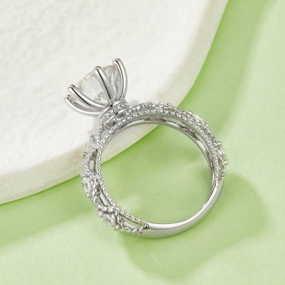 6-Prong 2 Carat Round Moissanite Engagement Ring, Split Shank S925 Silver Platinum Plated D Color VVS1 With GRA Certificate, US 5-9.