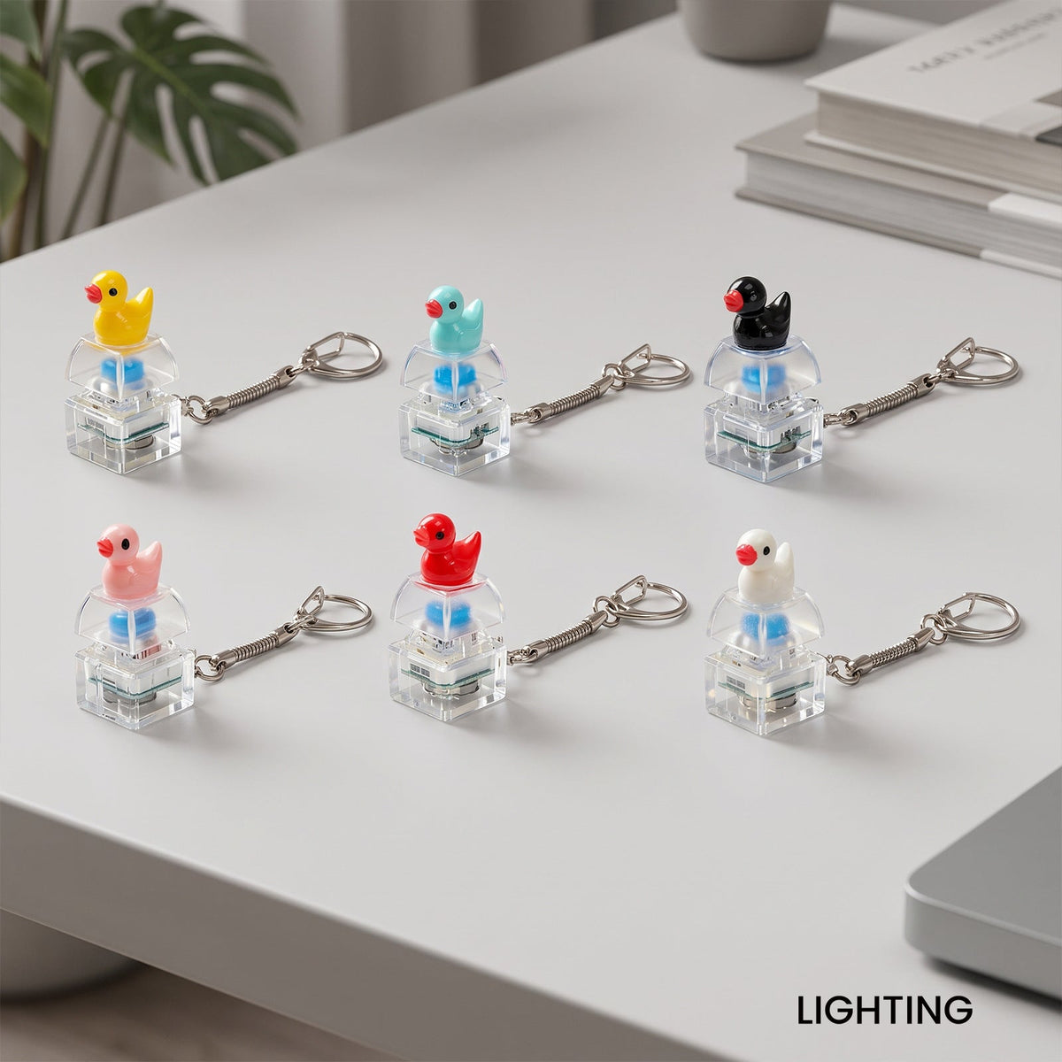 DOWMOO Glowing Button Squeeze Keychain - Glowing, Press And Flashing, Stress-Relief Pendant - Little Duck Keychain