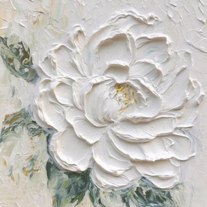 Cream Wind White Peony Flower Thick Texture Hand Drawn Oil Painting Hanging Painting