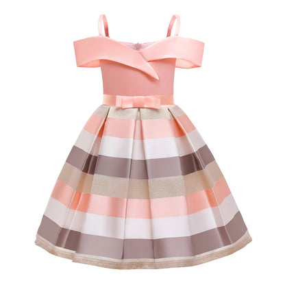 Fashion Sling Dress Children's Strapless Striped Birthday Dress