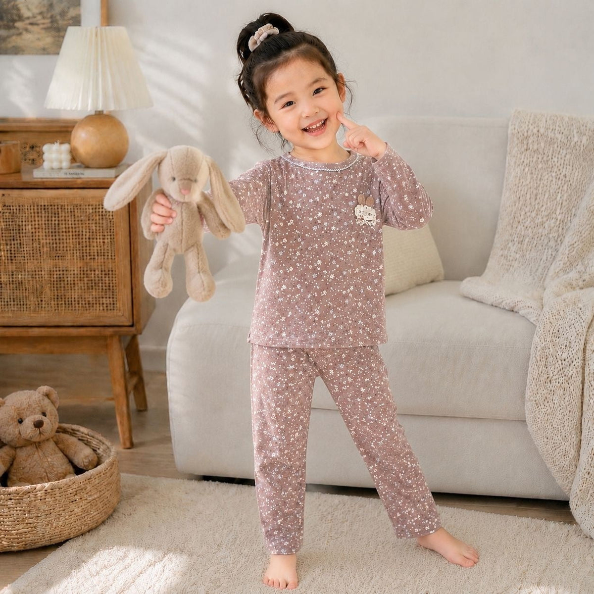 SpringAutumn Boneless Boys And Girls Autumn Top And Pants Set 7A Antibacterial Underwear Set