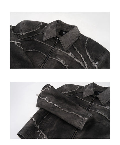 Short Gray Padded Shoulder Denim Coat