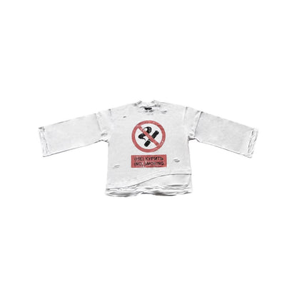 Round-neck Long-sleeve No Smoking Printed Top