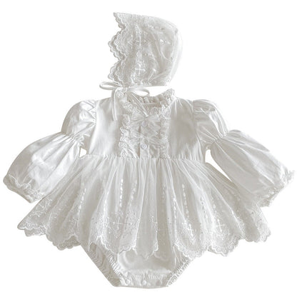 Infant And Toddler Lace Romper Onesie And Triangular-clinched Crawling Suit