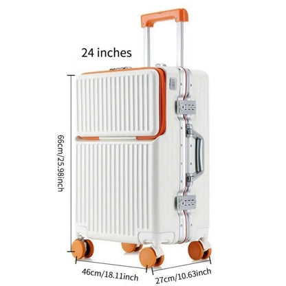 Frame Luggage, Front Open Lid Luggage, 20 Inch 24 Inch Large Capacity, TSA Lock, Universal Wheel Aluminum Frame Luggage, Sturdy And Durable Bag Set