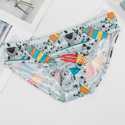 Briefs Printed Ice Silk Underwear Breathable Refreshing Thin Panties