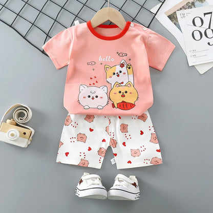 Baby Girl Summer Outfit Set Short Sleeve T-shirt And Shorts Children's Clothing Ages 0-4T