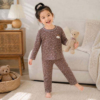 SpringAutumn Boneless Boys And Girls Autumn Top And Pants Set 7A Antibacterial Underwear Set