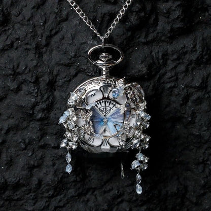 Couples Teal And Green Butterfly Animated Pocket Watch For Graduation Season