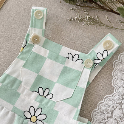 Childrens New Summer Checkered Suspender Pants For Babies