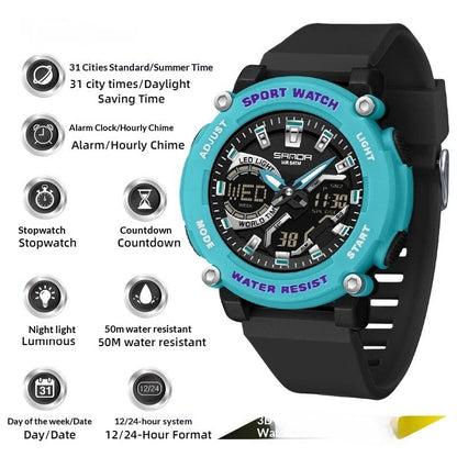 Students Dual-display Luminous Chronograph Watch For Hiking