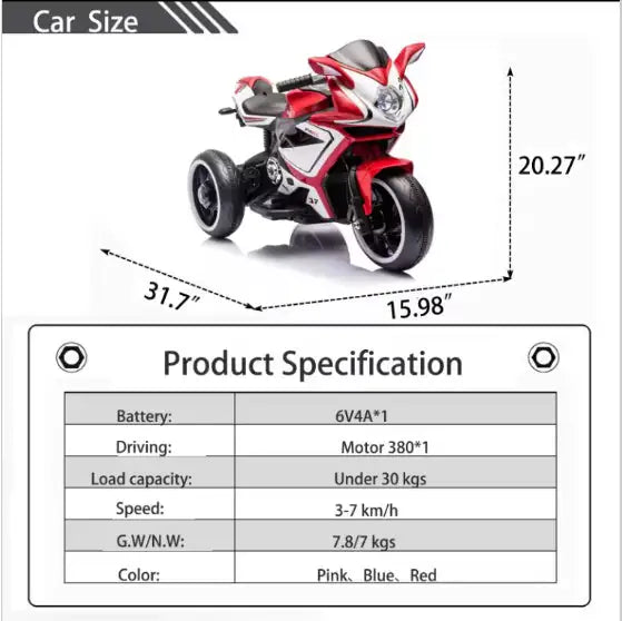 Electric Kids Motorcycle For 3 To 4 Year Old Boys And Girls With Foot Pedal Starter - # BOT&G511210001