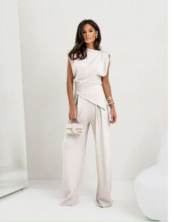 Elegant Women's Summer Two-Piece Set with Wide Pants - # GIAA232310001
