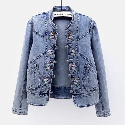 Embroidered Denim Jacket for Women | Loose Cropped Style - # GIAA23210009