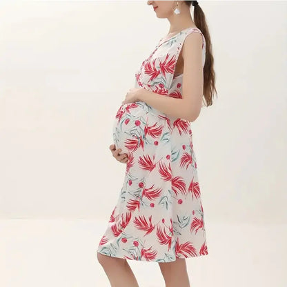 European American Maternity Dress - Printed V-neck Design - # PRGTA11510011