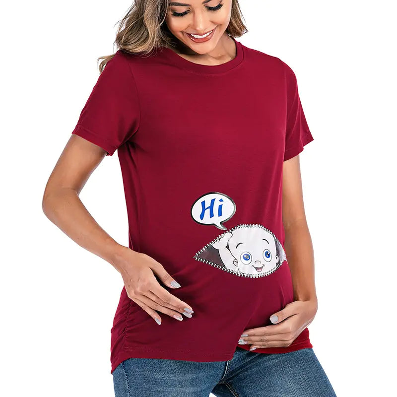 European American Maternity Round Neck Printed T-shirt - # NURSGA11110108