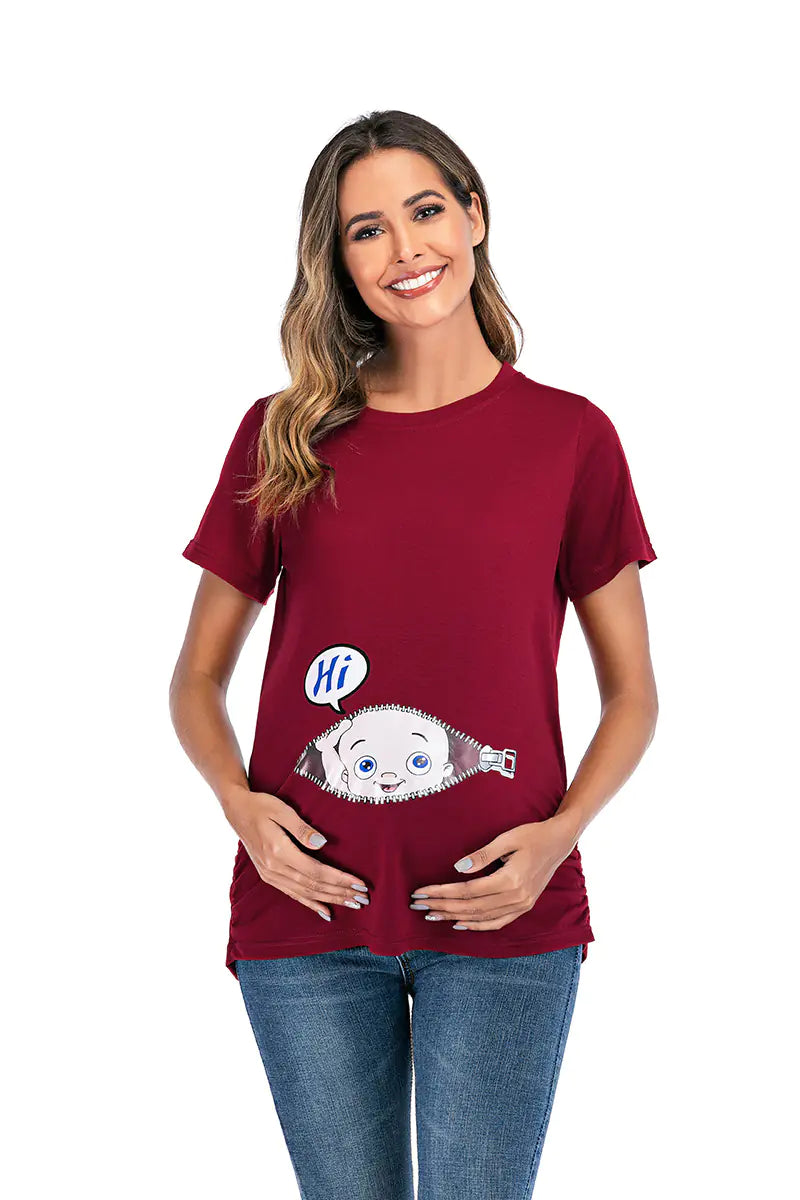European American Maternity Round Neck Printed T-shirt - # NURSGA11110108
