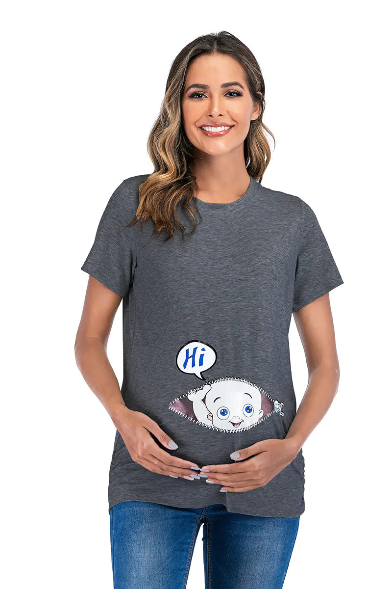 European American Maternity Round Neck Printed T-shirt - # NURSGA11110108