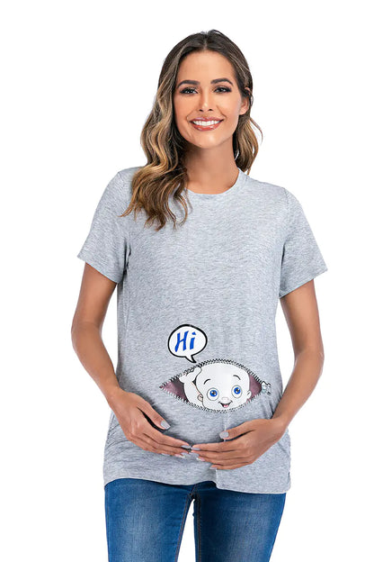 European American Maternity Round Neck Printed T-shirt - # NURSGA11110108