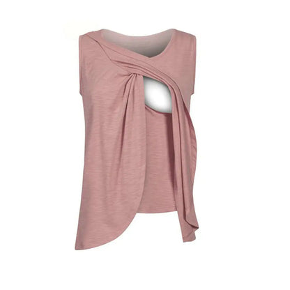 European American Round Neck Sleeveless Maternity Dress - # NURSGA11210101